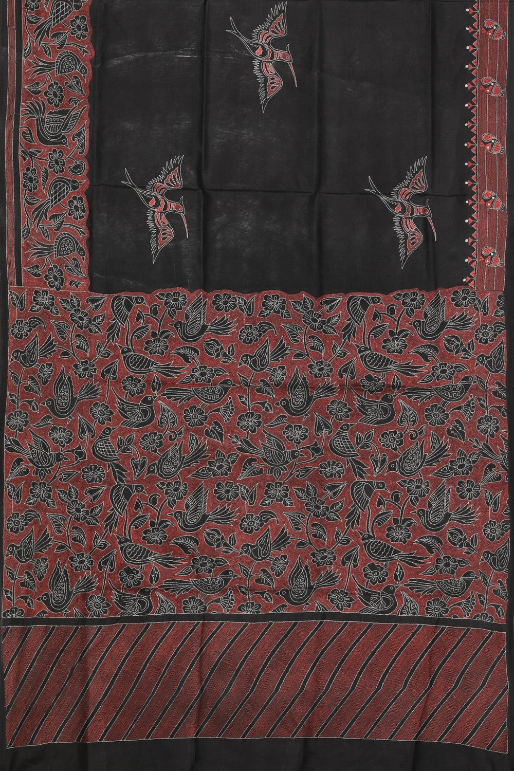 Image of Kantha Stitch Black Saree